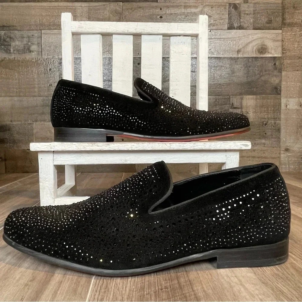 Moretti Black Label Rhinestone Loafers Dress Shoe • Size 13